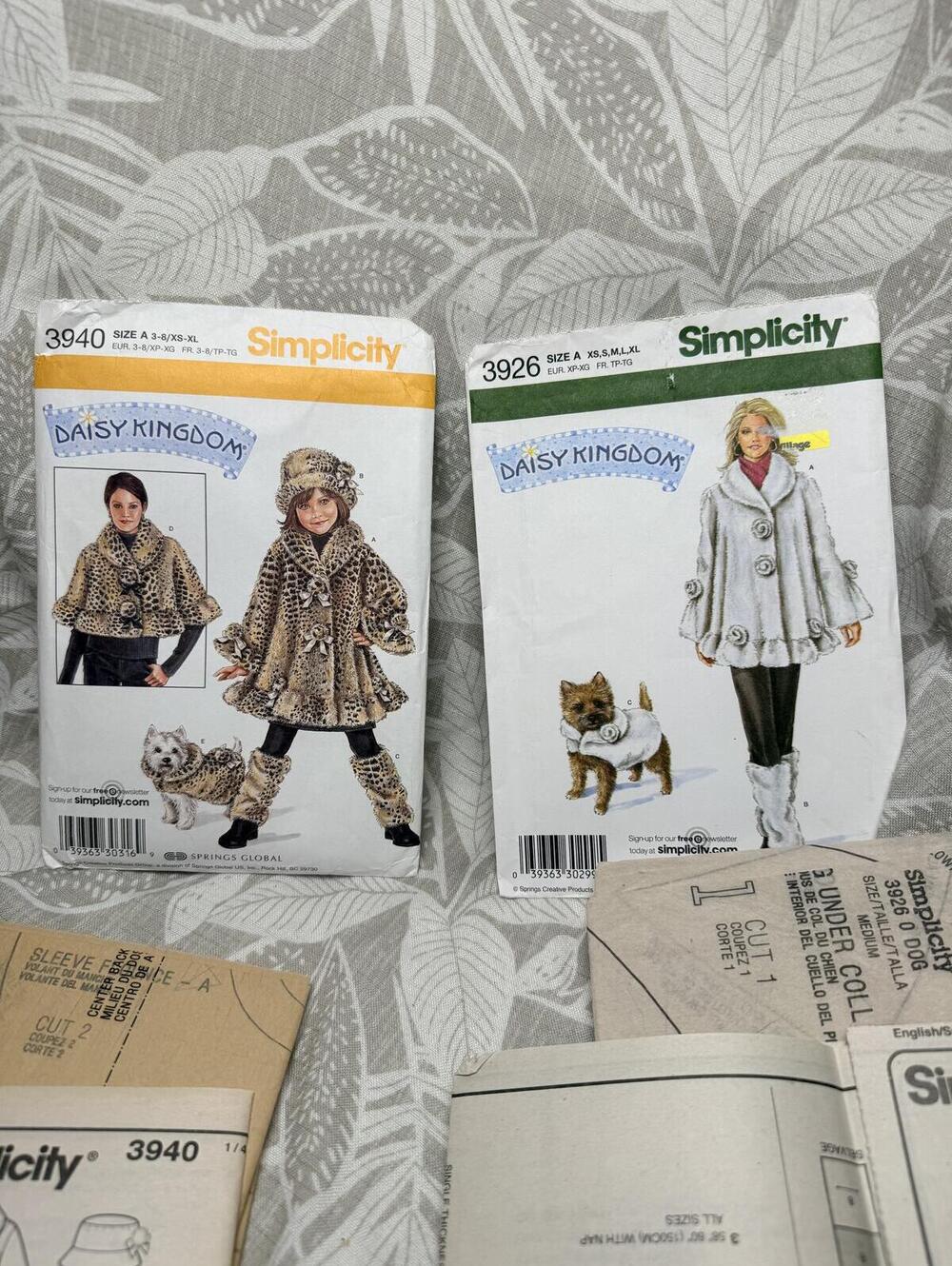 Vintage Daisy Kingdom Simplicity Patterns 3926 3940 Matching Dog Coat Lot OOP